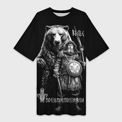 Женская длинная футболка Велес с большим медведем