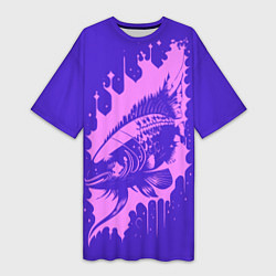 Женская длинная футболка Абстрактная розовая рыба и чернильные пятна
