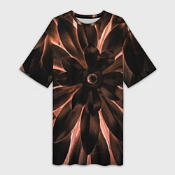 Футболка женская длинная Тёмный цветочный паттерн, цвет: 3D-принт