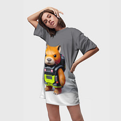 Футболка женская длинная Кроха-капибара - киберпанк - нейросеть, цвет: 3D-принт — фото 2