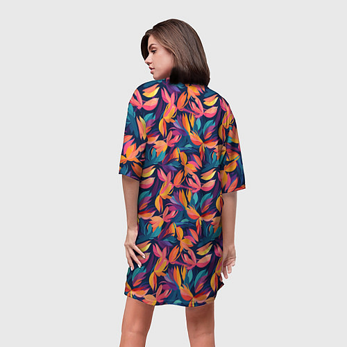 Женская длинная футболка Россыпь разноцветных лепестков / 3D-принт – фото 4