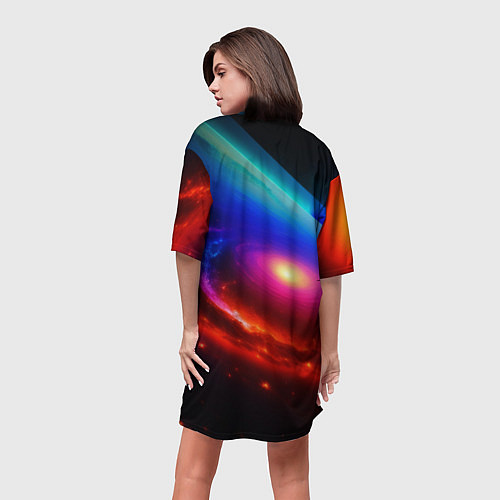 Женская длинная футболка Неоновая галактика / 3D-принт – фото 4