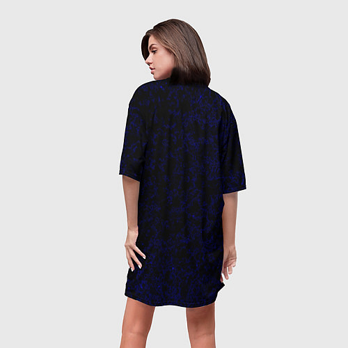 Женская длинная футболка Абстракция черно-синий туманность / 3D-принт – фото 4