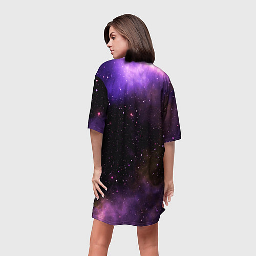 Женская длинная футболка Котик в звездном небе / 3D-принт – фото 4