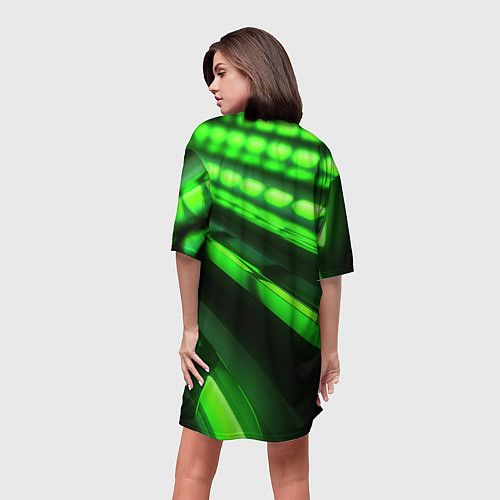 Женская длинная футболка Green neon abstract / 3D-принт – фото 4