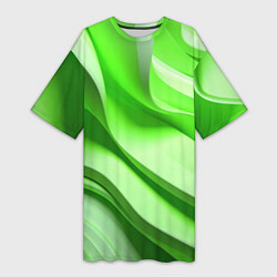 Футболка женская длинная Светлые зеленые волны, цвет: 3D-принт
