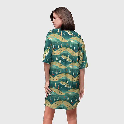 Женская длинная футболка Парусники в море / 3D-принт – фото 4