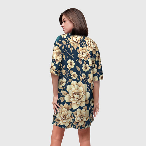 Женская длинная футболка Золотые цветы узор / 3D-принт – фото 4