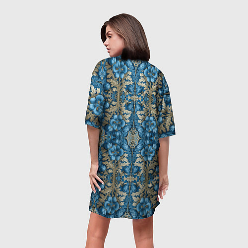 Женская длинная футболка Сине-золотой цветочный узор / 3D-принт – фото 4