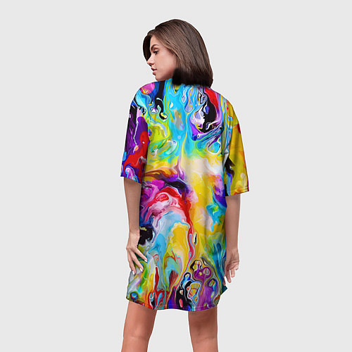 Женская длинная футболка Маскировка хамелеона на фоне ярких красок / 3D-принт – фото 4