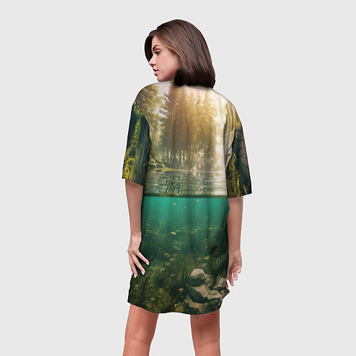 Женская длинная футболка Карп в озере / 3D-принт – фото 4