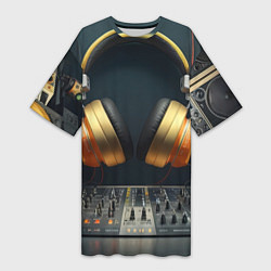 Женская длинная футболка Золотые наушники