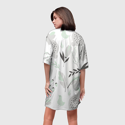 Женская длинная футболка Зайцы и растения паттерн / 3D-принт – фото 4