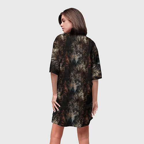 Женская длинная футболка Волки паттерн / 3D-принт – фото 4