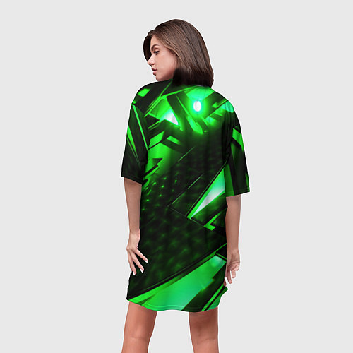 Женская длинная футболка Cyberpunk 2077 phantom liberty neon green / 3D-принт – фото 4