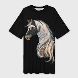 Женская длинная футболка Вышивка Лошадь