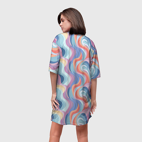 Женская длинная футболка Абстрактные волны пастельные цвета / 3D-принт – фото 4