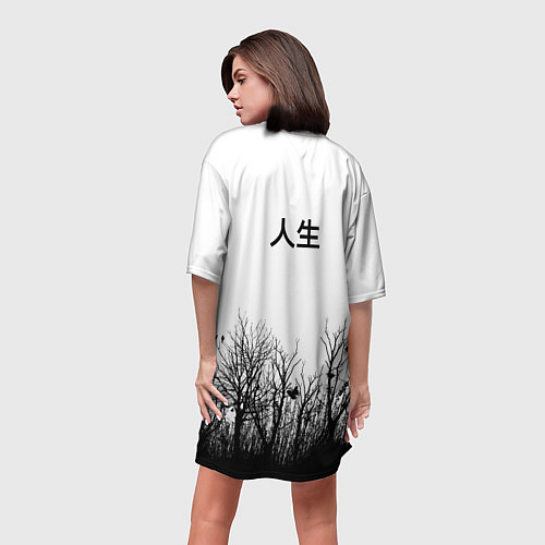 Женская длинная футболка С бабочкой на фоне японского иероглифа / 3D-принт – фото 4