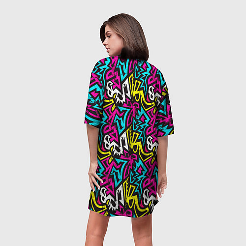 Женская длинная футболка Цветные зигзаги Colored zigzags / 3D-принт – фото 4