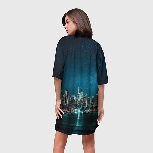 Женская длинная футболка Большой город в звездах / 3D-принт – фото 4