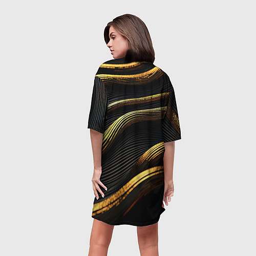 Женская длинная футболка Золотистые волны абстракция / 3D-принт – фото 4