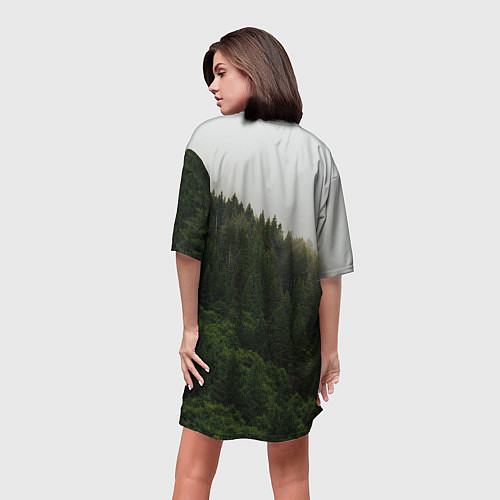 Женская длинная футболка Я из Сибири на фоне леса / 3D-принт – фото 4