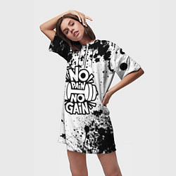 Футболка женская длинная No pain no gain - спорт, цвет: 3D-принт — фото 2