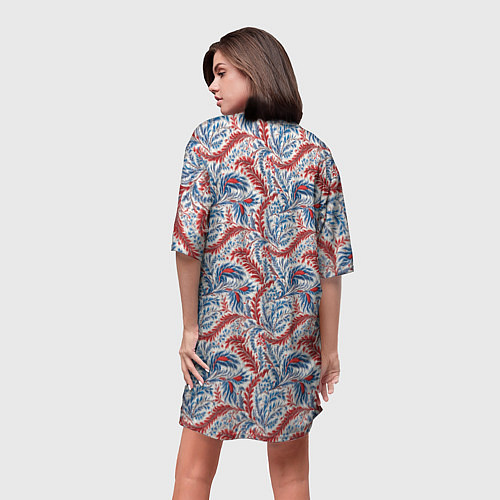 Женская длинная футболка Русские узоры текстура / 3D-принт – фото 4