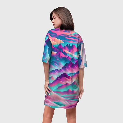 Женская длинная футболка Горы яркие / 3D-принт – фото 4