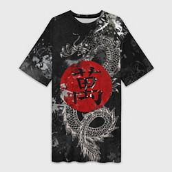 Футболка женская длинная Dragon - black grunge, цвет: 3D-принт