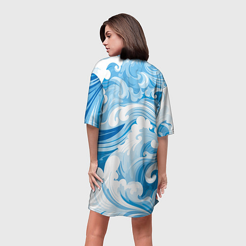 Женская длинная футболка Голубые волны / 3D-принт – фото 4