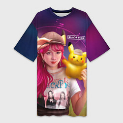 Футболка женская длинная Jisoo and Pikachu, цвет: 3D-принт