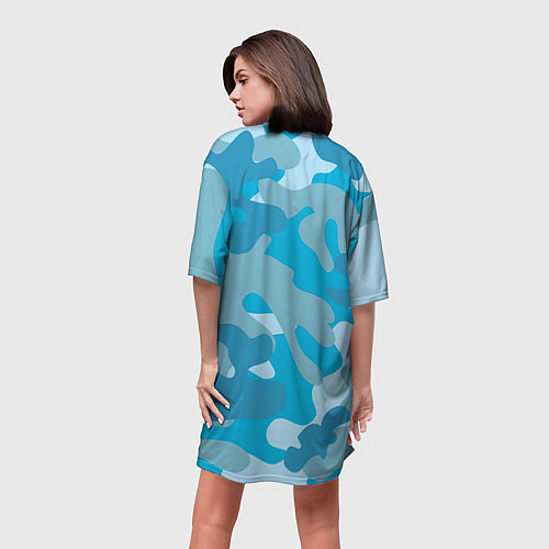 Женская длинная футболка Камуфляж военный синий / 3D-принт – фото 4