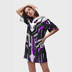 Футболка женская длинная Кибер Броня Фиолетовая, цвет: 3D-принт — фото 2