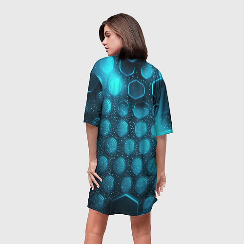 Женская длинная футболка Неоновые светящиеся плитки / 3D-принт – фото 4