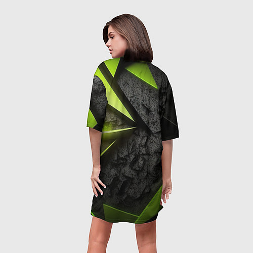 Женская длинная футболка CS GO green black abstract / 3D-принт – фото 4