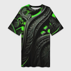 Футболка женская длинная Green black abstract, цвет: 3D-принт