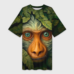Женская длинная футболка Обезьяна в джунглях