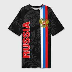 Футболка женская длинная Russia black style, цвет: 3D-принт