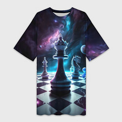 Женская длинная футболка Космические шахматы