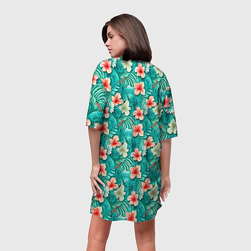 Женская длинная футболка Летние цветочки паттерн / 3D-принт – фото 4