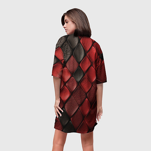 Женская длинная футболка Кожаная красно черная текстура / 3D-принт – фото 4