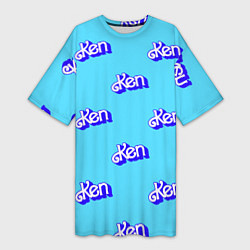 Футболка женская длинная Синий логотип Кен - паттерн, цвет: 3D-принт