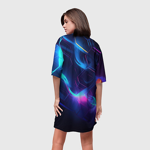 Женская длинная футболка Cyberpunk phantom logo neon / 3D-принт – фото 4