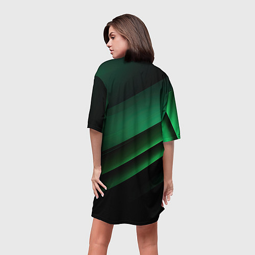 Женская длинная футболка Черно зеленые полосы / 3D-принт – фото 4