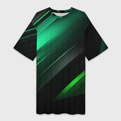 Футболка женская длинная Black green abstract, цвет: 3D-принт