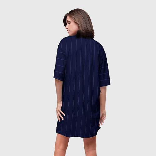 Женская длинная футболка Серьезный тёмно-синий полосы / 3D-принт – фото 4