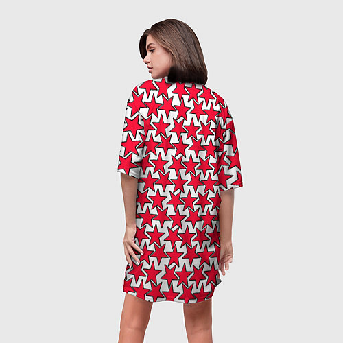Женская длинная футболка Ретро звёзды красные / 3D-принт – фото 4