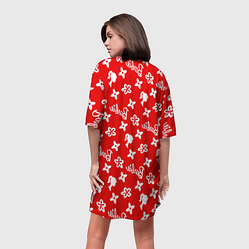 Женская длинная футболка Барби паттерн красный / 3D-принт – фото 4