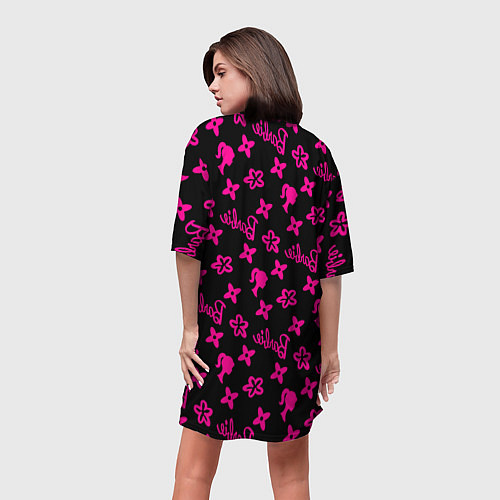Женская длинная футболка Барби паттерн черно-розовый / 3D-принт – фото 4